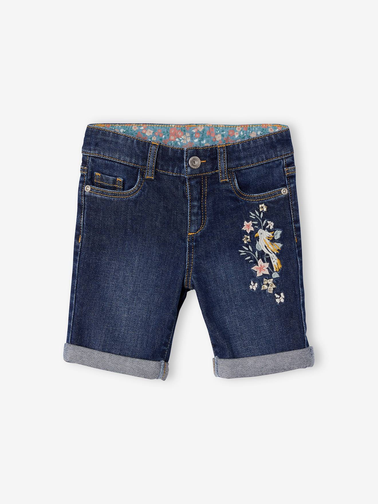 Short En Jean Fille Marks & Spencer 9-10 Ans - Bleu Clair Brodé Fleurs