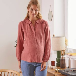 Achat Chemise gaze de coton grossesse et allaitement prune pas cher en promo