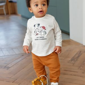 Achat Ensemble T-shirt et pantalon molleton bébé rayé / caramel pas cher en promo