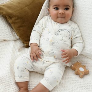 Achat Ensemble gilet et pantalon bébé naissance écru imprimé pas cher en promo