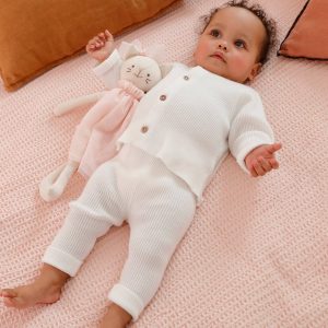 Achat Ensemble mixte en tricot T-shirt et pantalon bébé blanc pas cher en promo