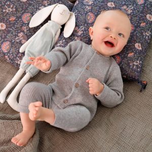 Achat Ensemble mixte en tricot T-shirt et pantalon bébé gris clair chiné pas cher en promo