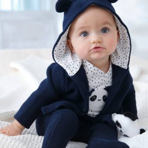 Achat Ensemble naissance 3 pièces point mousse marine grisé pas cher en promo
