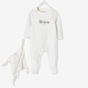 Achat Ensemble naissance combinaison + body + doudou en coton bio ivoire pas cher en promo