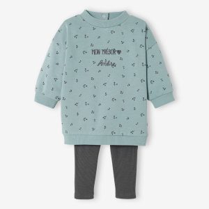 Achat Ensemble robe + legging bébé à personnaliser vert imprimé pas cher en promo