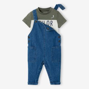 Achat Ensemble salopette en denim et T-shirt bébé denim brut pas cher en promo