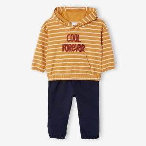 Achat Ensemble sweat à capuche et pantalon bébé curcuma rayé pas cher en promo