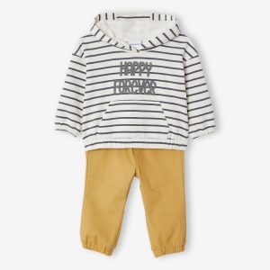 Achat Ensemble sweat à capuche et pantalon bébé ivoire rayé pas cher en promo
