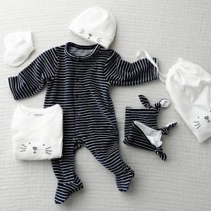 Achat Kit naissance 5 pièces et sac rayé chat lot encre pas cher en promo