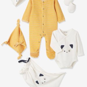 Achat Kit naissance 5 pièces et sac rayé chat lot jaune épicé pas cher en promo