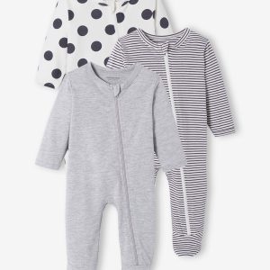 Achat Lot de 3 pyjamas bébé en jersey ouverture zippée BASICS lot anthracite pas cher en promo