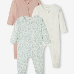 Achat Lot de 3 pyjamas bébé en jersey ouverture zippée BASICS lot ivoire pas cher en promo