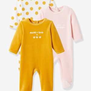 Achat Lot de 3 pyjamas dors-bien en velours bébé ouverture dos lot jaune épicé pas cher en promo