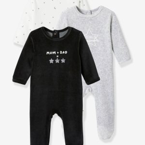 Achat Lot de 3 pyjamas dors-bien en velours bébé ouverture dos lot noir pas cher en promo