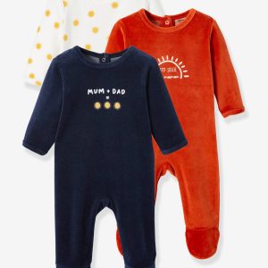Achat Lot de 3 pyjamas dors-bien en velours bébé ouverture dos lot safran pas cher en promo