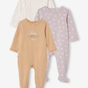 Achat Lot de 3 pyjamas en coton bébé ouverture dos lot ivoire pas cher en promo