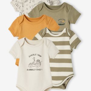 Achat Lot de 5 bodies jungle bébé naissance ouverture US lot moutarde pas cher en promo