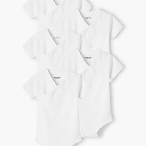 Achat Lot de 5 bodies manches courtes bébé ouverture naissance BASICS lot ivoire pas cher en promo