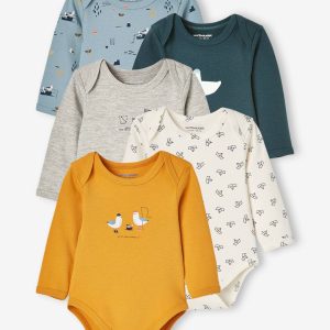 Achat Lot de 5 bodies manches longues bébé emmanchure US lot jaune épicé pas cher en promo