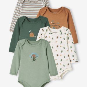 Achat Lot de 5 bodies manches longues bébé emmanchure US lot kaki foncé pas cher en promo