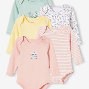 Achat Lot de 5 bodies manches longues bébé emmanchure US lot rose grisé pas cher en promo