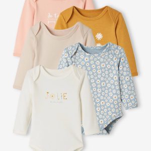 Achat Lot de 5 bodies manches longues bébé ouverture US lot curcuma pas cher en promo
