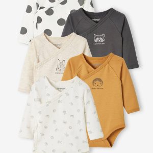 Achat Lot de 5 bodies manches longues bébé ouverture naissance lot cannelle pas cher en promo