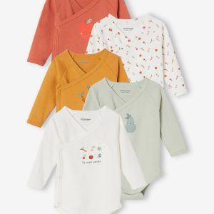 Achat Lot de 5 bodies manches longues bébé ouverture naissance lot orange grisé pas cher en promo