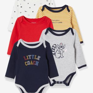 Achat Lot de 5 bodies pur coton bébé manches longues lot rouge pas cher en promo