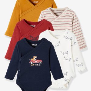 Achat Lot de 5 bodies renard manches longues ouverture devant bébé naissance lot cannelle pas cher en promo