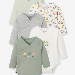 Achat Lot de 5 bodies voitures manches longues ouverture devant bébé naissance lot tilleul pas cher en promo