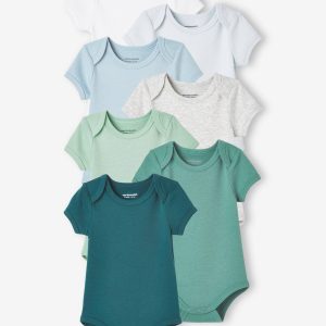 Achat Lot de 7 bodies manches courtes ouverture US bébé BASICS lot bleu pas cher en promo