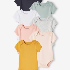 Achat Lot de 7 bodies manches courtes ouverture US bébé BASICS lot jaune épicé pas cher en promo