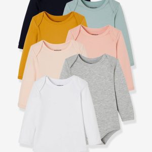 Achat Lot de 7 bodies manches longues ouverture US bébé lot rose poudré pas cher en promo