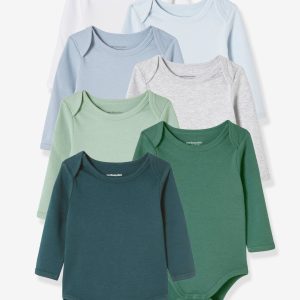 Achat Lot de 7 bodies manches longues ouverture US bébé lot vert grisé pas cher en promo