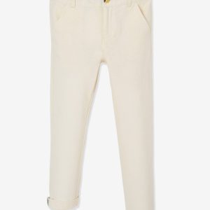Achat Pantalon chino garçon en coton/lin beige clair pas cher en promo