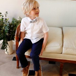 Achat Pantalon chino garçon en coton/lin marine foncé pas cher en promo