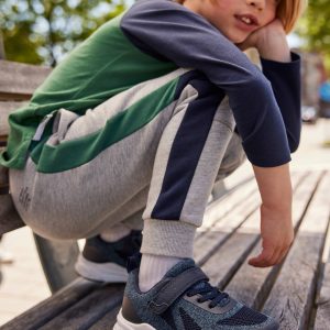 Achat Pantalon de sport garçon en molleton bandes côtés bicolores gris chiné pas cher en promo