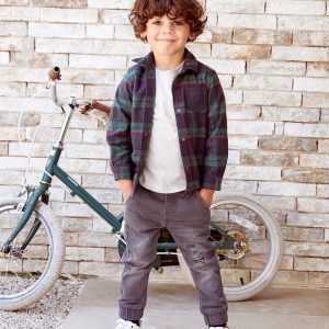 Achat Pantalon jogger en molleton effet denim facile à enfiler garçon denim gris clair pas cher en promo