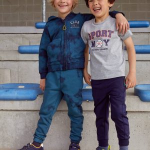 Achat Pantalon jogging effet tie and dye garçon en molleton imprime bleu canard pas cher en promo