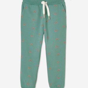 Achat Pantalon jogging fille détails fantaisie vert imprimé pas cher en promo