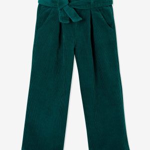 Achat Pantalon large 7/8ème en velours fille vert pas cher en promo