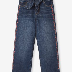 Achat Pantalon large brodé fleurs fille brut pas cher en promo