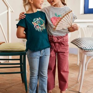 Achat Pantalon large cropped fille avec ceinture à nouer framboise pas cher en promo