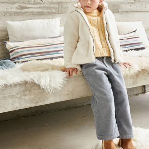 Achat Pantalon large en velours côtelé fille bleu pas cher en promo