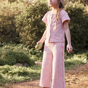 Achat Pantalon large rayé fille avec noeud fantaisie écru rayé pas cher en promo