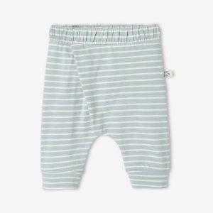 Achat Pantalon naissance en maille souple BASICS vert céladon rayé pas cher en promo