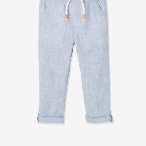 Achat Pantalon retroussable en pantacourt garçon tissu léger tissé bleu clair pas cher en promo