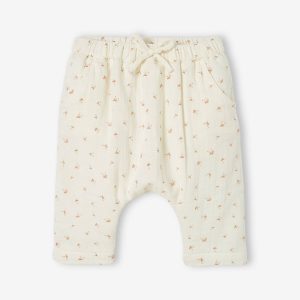 Achat Pantalon sarouel en gaze de coton bébé doublé ivoire imprimé pas cher en promo