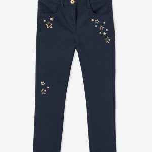 Achat Pantalon slim brodé étoiles fille bleu marine pas cher en promo